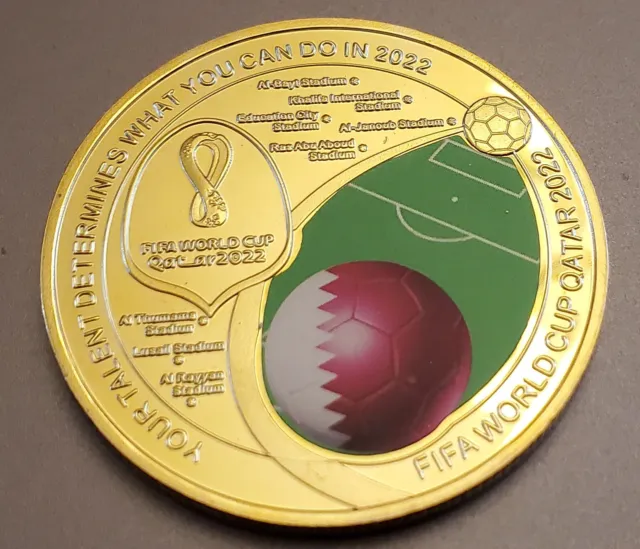 Qatar 2022 World Cup Gold Coin Mascot Logo Flag Football Messi Signed Euro 2024 3