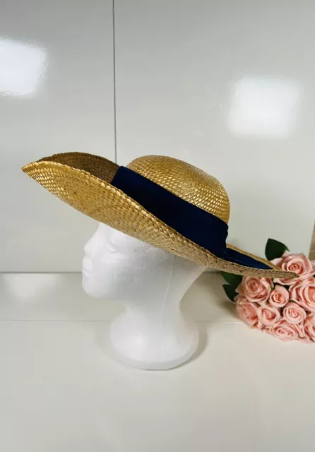 Vintage Ladies Straw Medium Neutral Classic Sunhat, Burgess Hats Wide Brim VGC 3