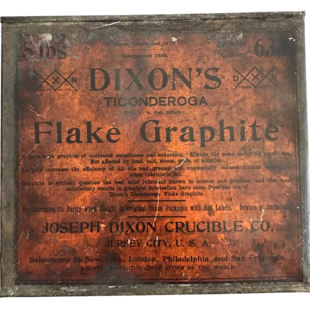 Vintage 5 lb. Tin ~Dixon's Pure Flake Graphite #633 Tin Box Ticonderoga