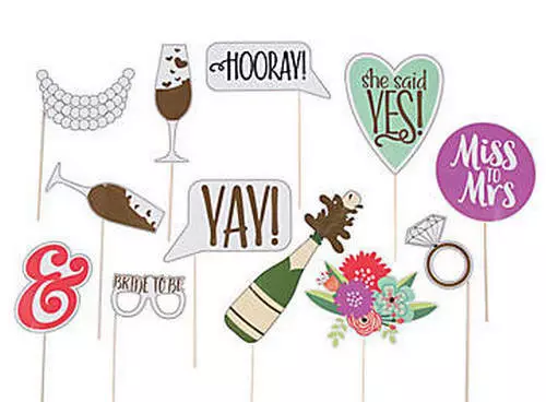 Pack of 12 - Bridal Shower Photo Stick Props Photo Booth Paper Party Decor