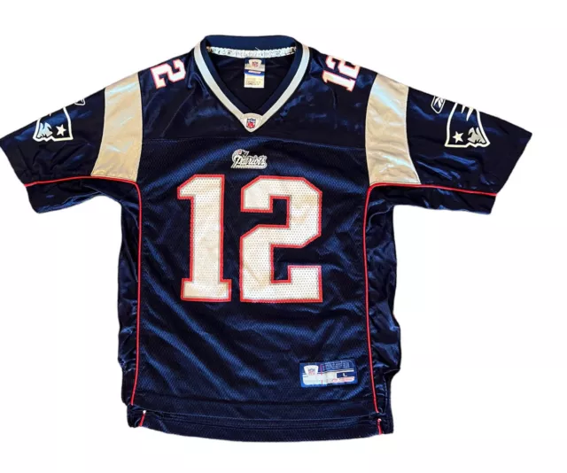 Tom Brady New England Patriots Blue Reebok NFL Jersey Youth Boys Large 14-16