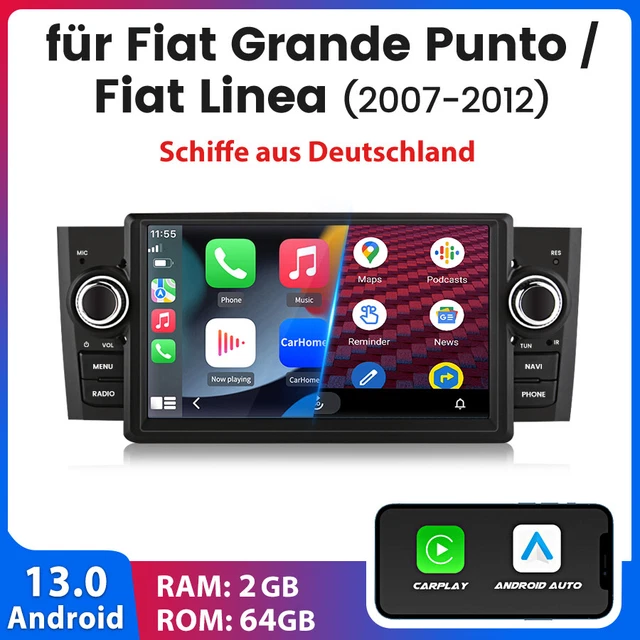 Autorradio REAKOSOUND Para Fiat Grande Punto / Linea 2007-2012 - Android 12, 7", GPS, CarPlay, BT, Cámara