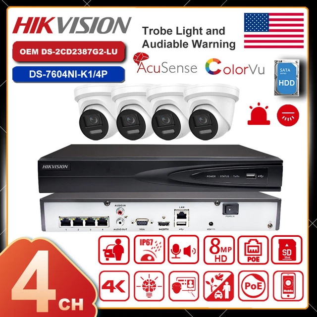 Hikvision 4CH 8MP Colorvu 4K IP Camera System Speaker Audio Acusense POE NVR Lot