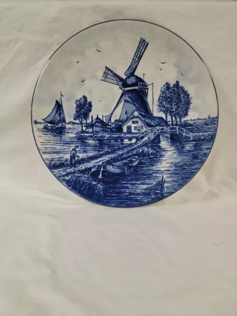 1886 Delft Blauw Blue Windmill White Hand Painted Ceramic Plate Holland 10 1/4in