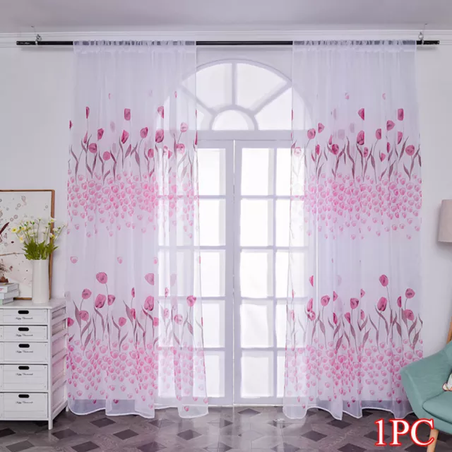 Tulip Printing Curtains Translucent Sheer Voile Window Curtains Home Decoration