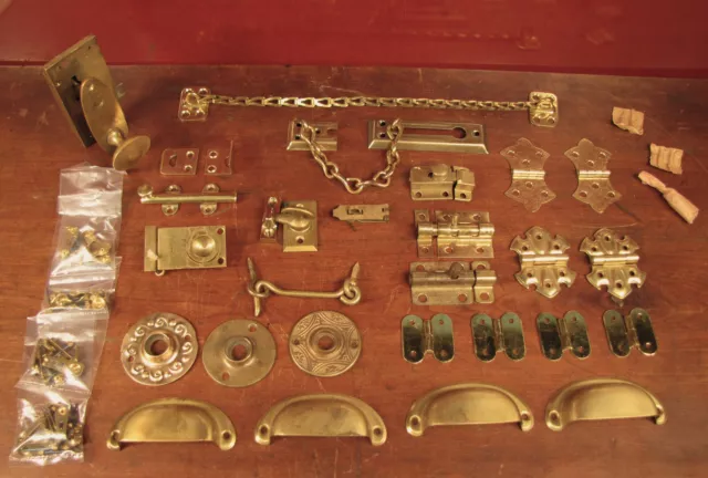Antique Vtg Brass Door, Drawer & Cabinet Hardware +. Victorian Eastlake Brass
