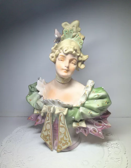 Antique Art Nouveau Lady German Bisque Porcelain Bust