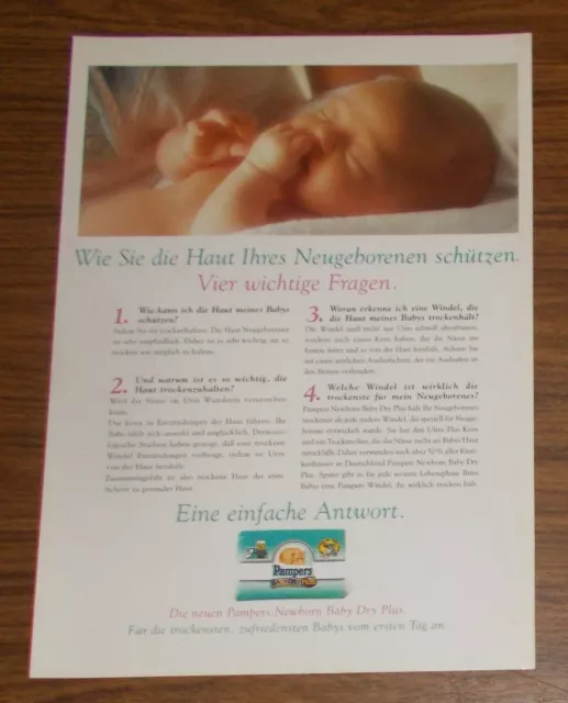 Seltene Werbung vintage PAMPERS NEWBORN BABY DRY PLUS Windeln 1996