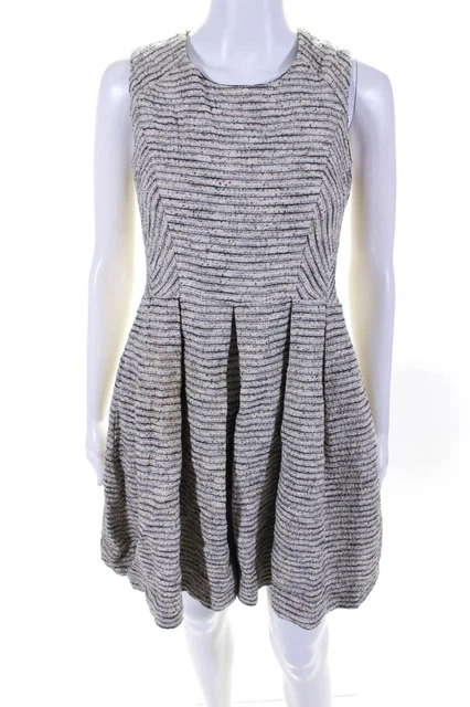 Shoshanna Womens Zip Back Scoop Neck Metallic Sleeveless Dress Beige Size 2