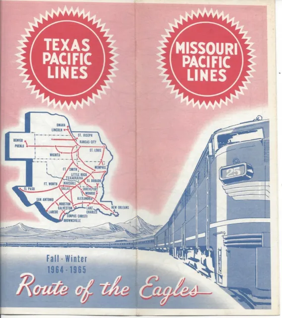 Texas Pacific Missouri Pacific Lines Railway Fall-Winter 1964-65 Route of Eagles