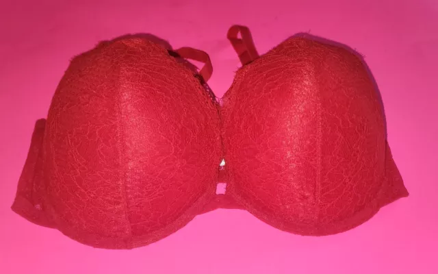 Women's Gilligan & Omalley High Apex Beautiful Red Lace Push-Up Bra Size 38DD