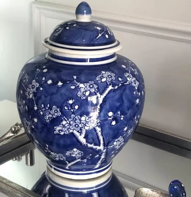 Blue & White Blossom Temple Jar Ginger Ceramic Hamptons Coastal Home Style Decor 2