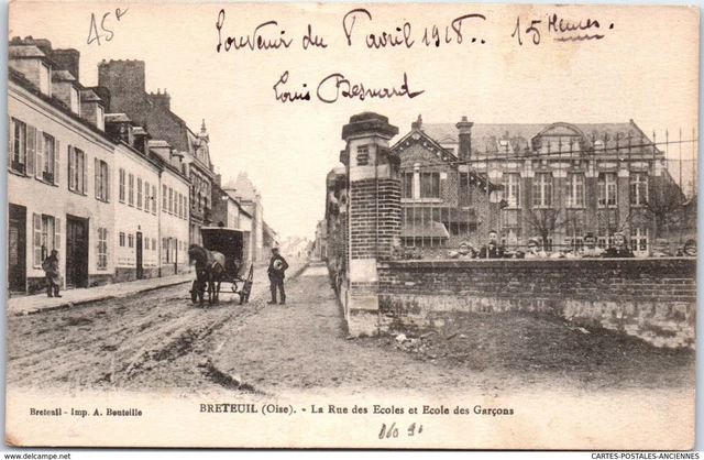 60 BRETEUIL - la rue des ecoles et l'ecole des garcons