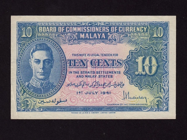 Malaya:P-8, 10 Cents, 1941 * King George VI * AU-UNC * NR ! *