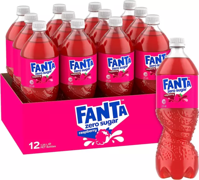 Fanta Raspberry Zero Sugar Soft Drink Multipack Bottles 12 X 1.25L