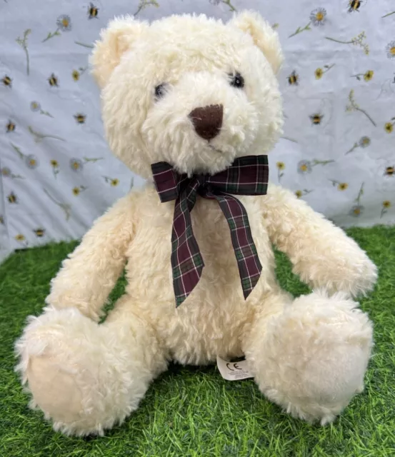 Suki Plush Super Soft Toy Teddy Bear Howard Tartan Bow Cream Adorable VGC