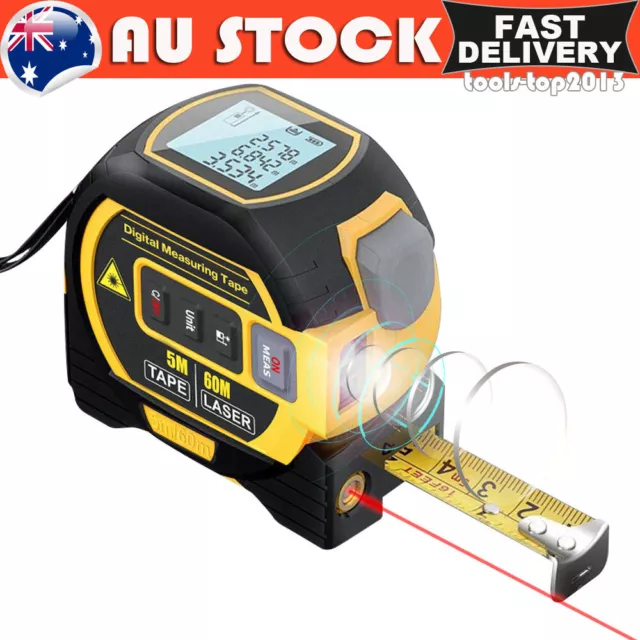 3IN1 60M Digital Measure Tape Laser Distance Meter Measuring Tool Range Finder