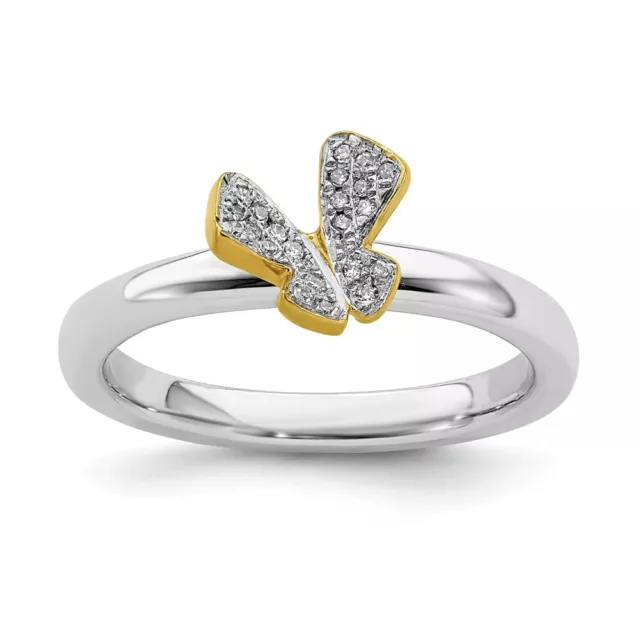 Sterling Silver Stackable Butterfly Ring with Diamonds Gold Accent QSK1063