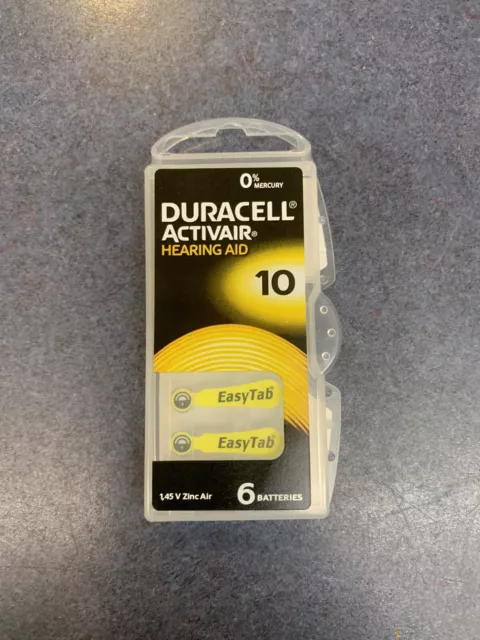 Pack neuf d'aides auditives Duracell Activair 6 piles zinc air Pr70 taille 10 1,45 V