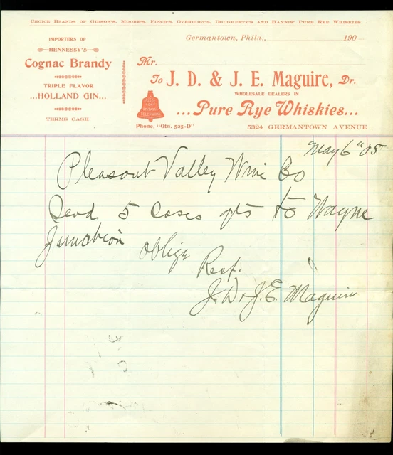 1905-6 Maguire Rye Whiskies Germantown Philadelphia Pa Letterhead Set