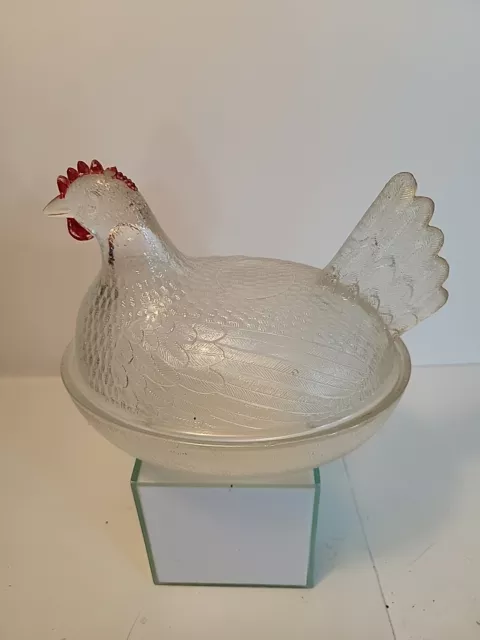 Indiana Glass Hen On Nest Clear Glass Red Comb With Damage