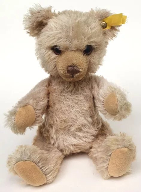 Steiff ganz alter Teddy Bär, Gelenkteddy hellbraun Mohair, stehend 28 cm mit K+F