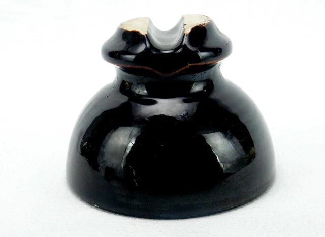 Antique Porcelain Electrical Insulator, High Voltage, Deep Brown/Black, #INSBN03 4