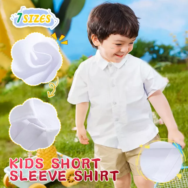 Boys Children Short Sleeve Kid Collared School White Shirt Casual Formal Uniform