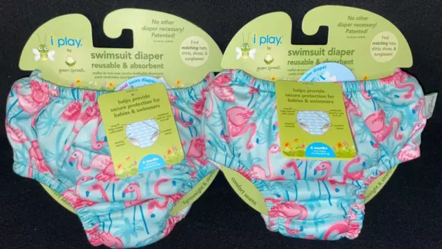 i play BY Green Sprouts 6 Month Swimsuit Diaper lot of 4 flamingo flowers pink 2