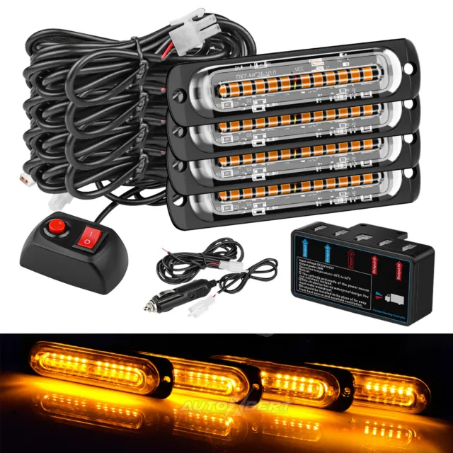 4pcs Led Warning Safety Strobe Recovery Grill Amber Marker Light Breakdown Kit