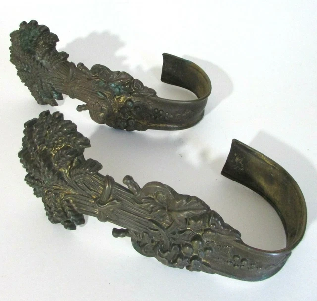 Pair Antique Bronze Curtain Tie Backs - Wheatsheaf - 1844 - England