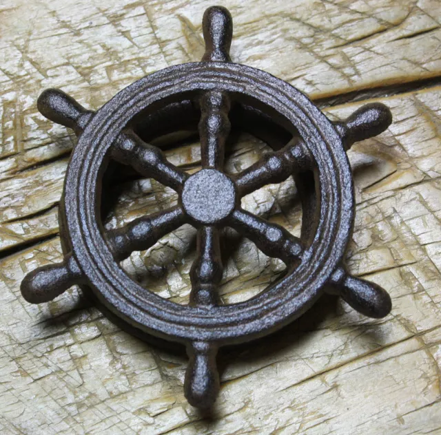 Cast Iron Antique Style SHIPS WHEEL Door Knocker NAUTICAL PIRATE Brown Finish