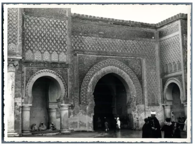 Maroc, Meknès, Porte Bab Mansour El Alluy Vintage silver print.  Tirage argent