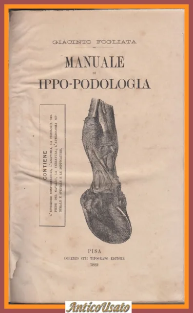 MANUALE DI IPPO PODOLOGIA Giacinto Fogliata 1882 Citi Libro Antico Cavalli Pisa