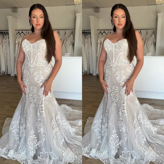 Lace Mermaid Wedding Dresses White Ivory Strapless Sparkly Bridal Gowns