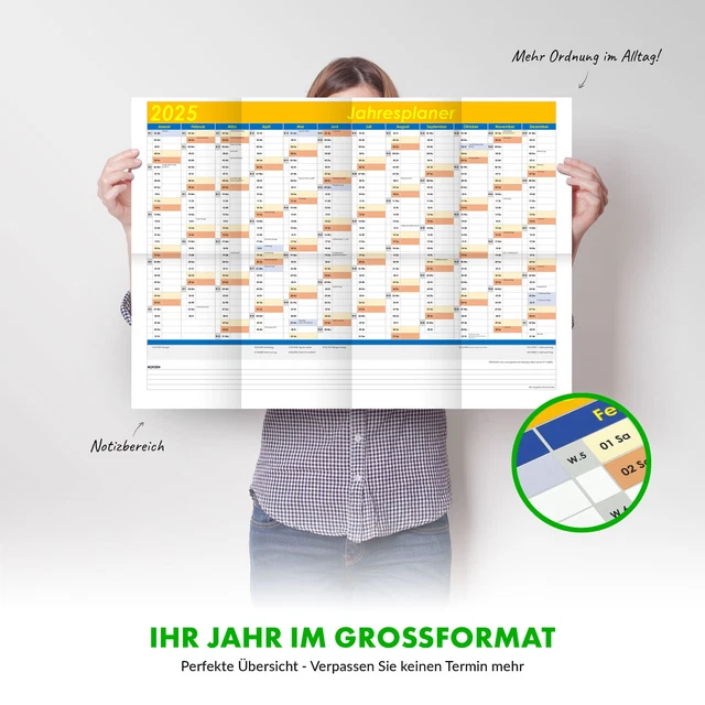 1X 2025 DIN A1 Wandkalender, Kalender, Jahresplaner, Jahreskalender