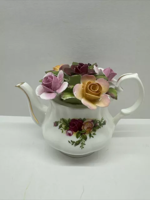 1962 Royal Albert Old Country Roses Teapot Floral Figurine Fine Bone China Rare 3