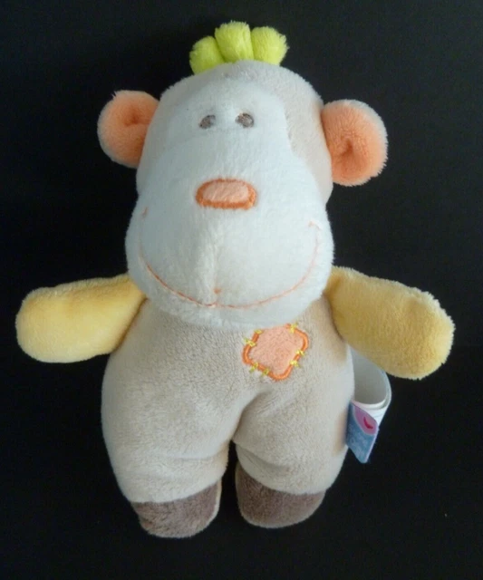 EB. DOUDOU PELUCHE SUCRE D'ORGE SINGE beige jaune orange vert 17cm - ETAT NEUF*