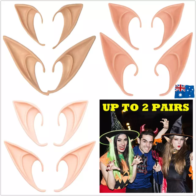 Pair Rubber Elf Ears Fairy Elven Pixie Hobbit Demon Halloween Costume Cosplay AU