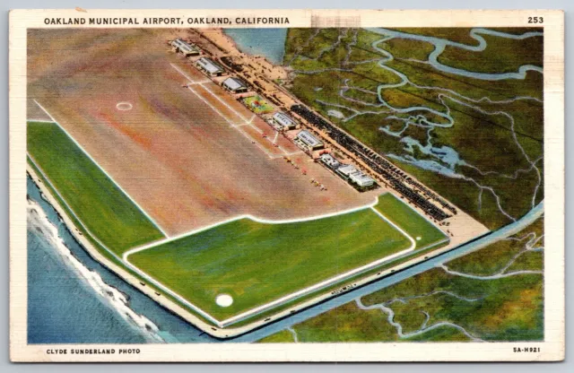 Oakland California~Oakland Municipal Airport Aerial View~Linen Postcard