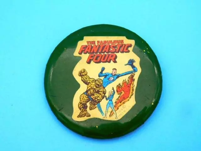 Fantastic Four Vintage PInback Green Background  No Reserve Comic Superheroes