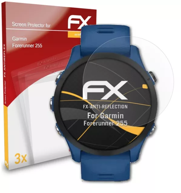 atFoliX 3x Panzerfolie für Garmin Forerunner 255 Schutzfolie matt&stoßfest Folie