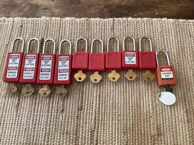 Master Lock Lockout Padlock - Red Safety Padlock Lot of 9 (1) Brady