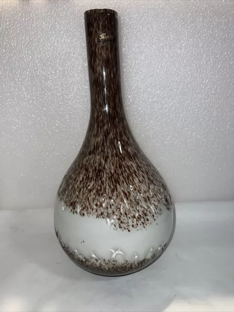 Art Glass Vase Amber Brown Black Speckled Confetti Hand Blown Murano Style