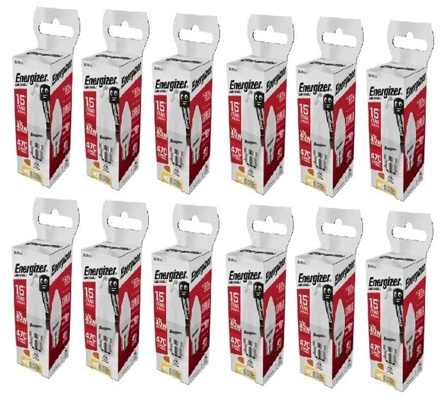 12 x Energizer LED Kerze B22 (BC) Glühbirnen | 470 Lumen 4,9 W 6500K | Tageslicht