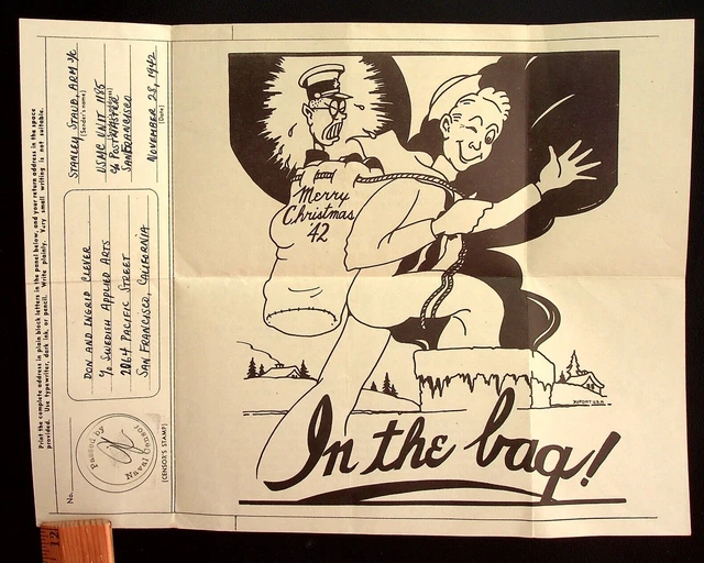 V Mail 1942 WW2 Merry Christmas Letter Marine Unit USMC In The Bag Sailor Navy V Mail 1942 WW2 Merry Christmas Letter Marine Unit USMC In The Bag Sailor Navy