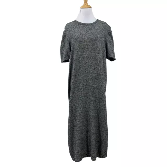 ASOS Knit Shirt Dress Womens M Medium Heather Gray Short Sleeve Midi Side Slit