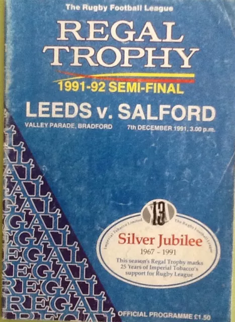 Rugby League Programme Regal Trophy Semi-Final Leeds V Salford 1991