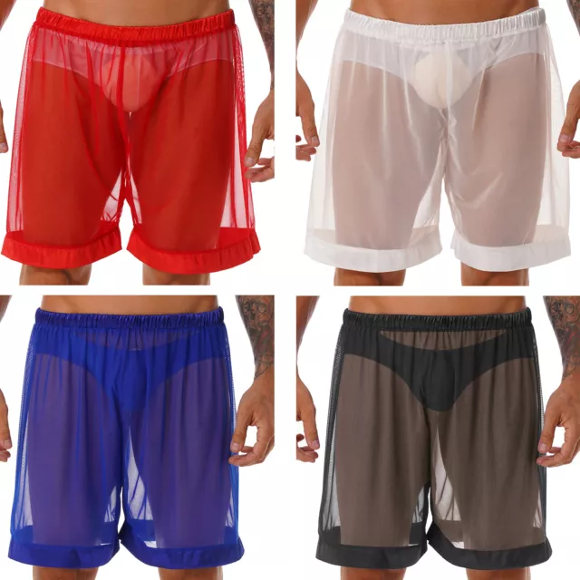 Mens See Through Drawstring Lightweight Boxer Shorts Panties Lounge  Underwear