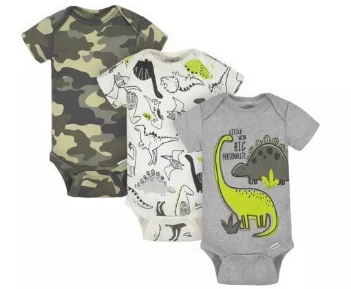 Gerber Baby Boy 3-Piece Camo Dinosaurs Onesies Set Size 12M